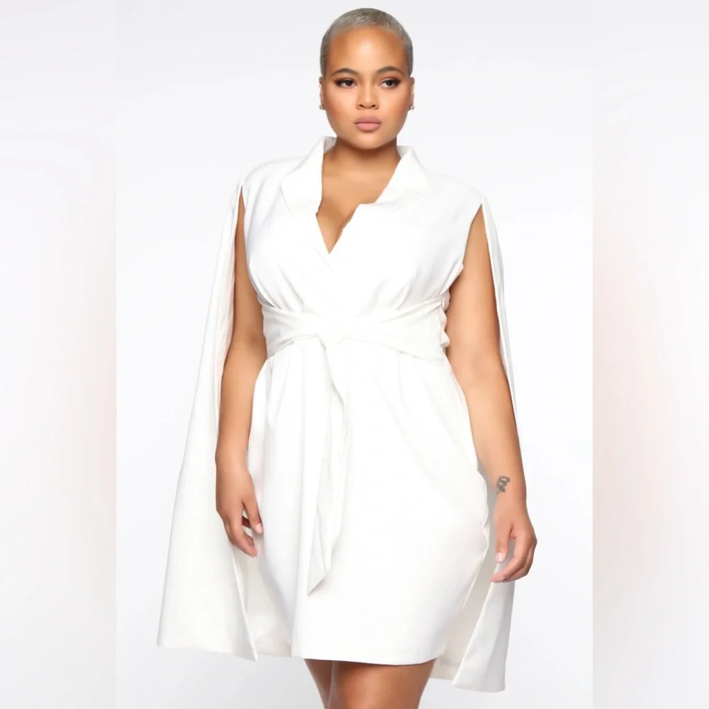 FASHION NOVA On Payroll Blazer Cape Dress White - Picture 7 of 12